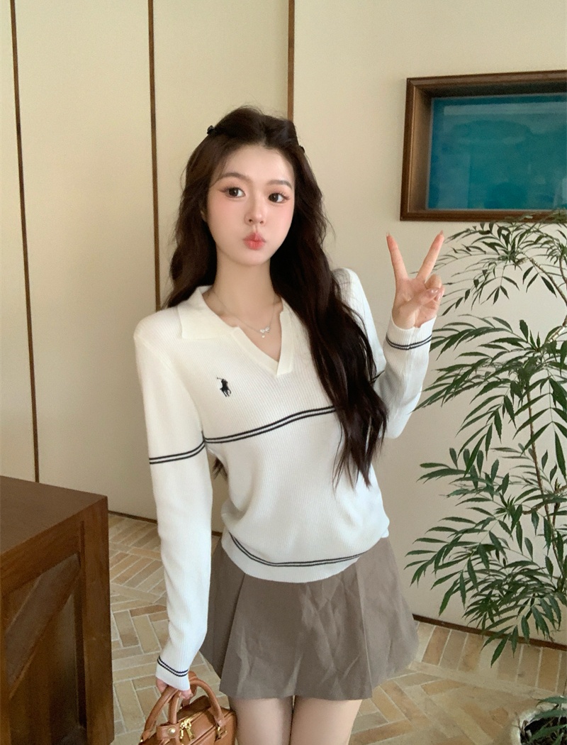 Pure embroidery autumn sweater simple pullover all-match tops