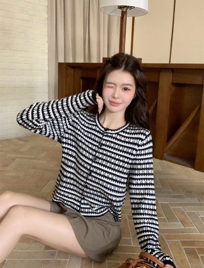 Mixed colors knitted tops autumn cardigan