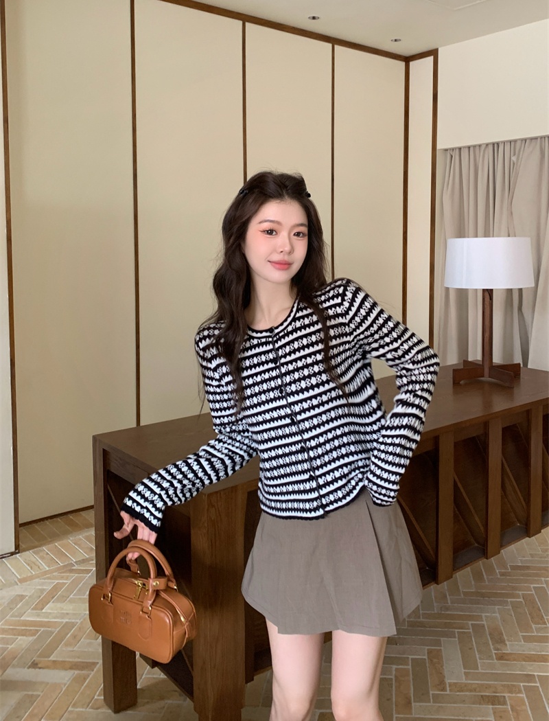 Mixed colors knitted tops autumn cardigan