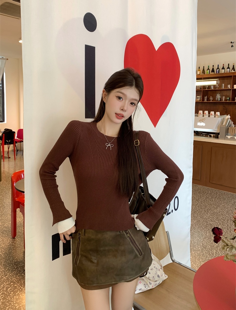 Temperament splice sweater bottoming long sleeve tops