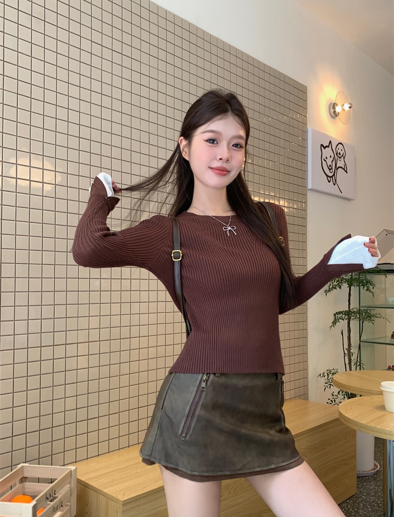 Temperament splice sweater bottoming long sleeve tops