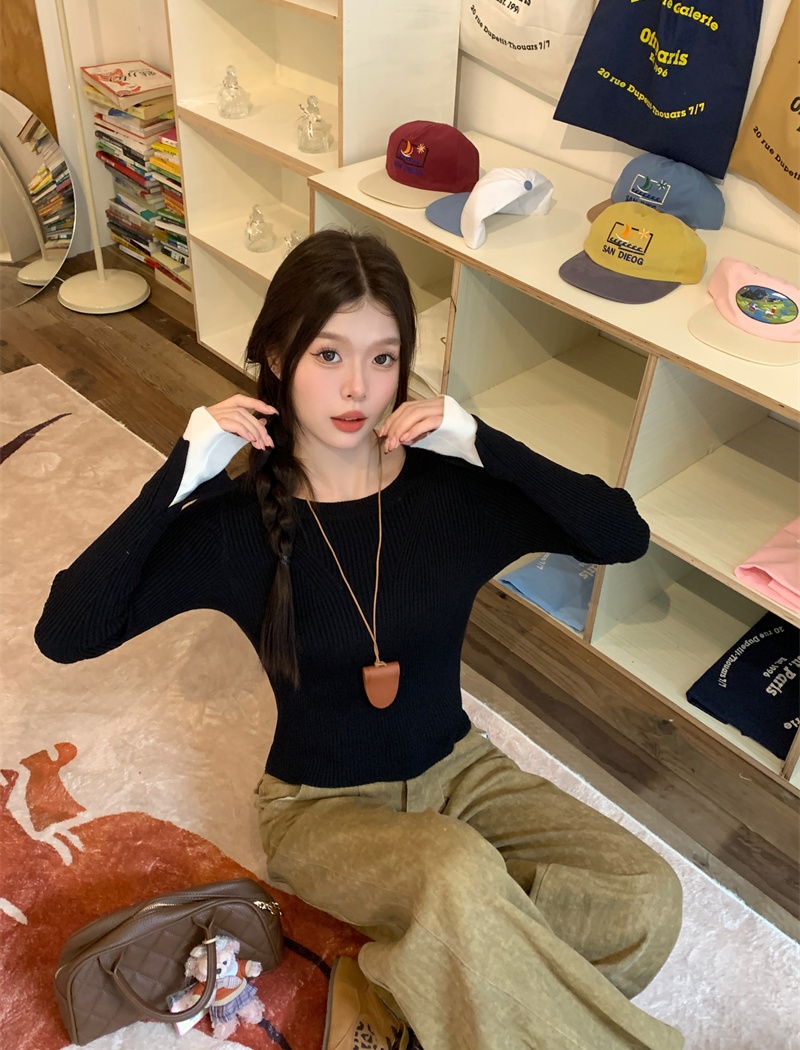 Temperament splice sweater bottoming long sleeve tops