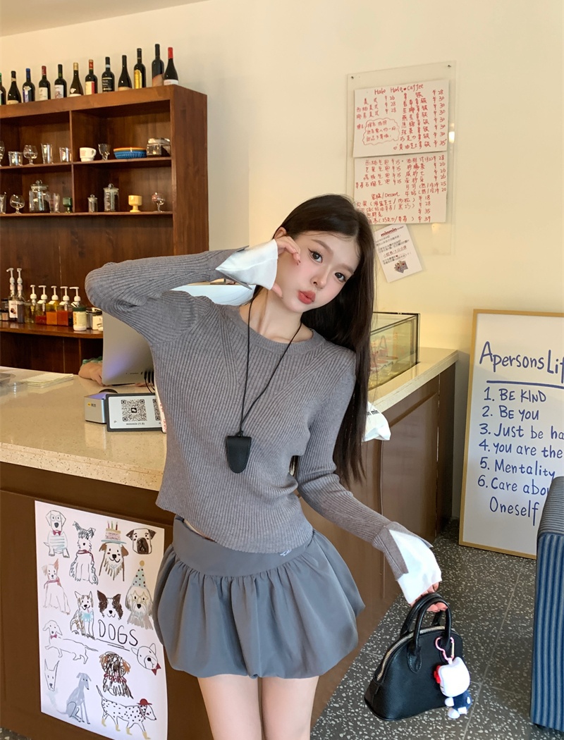 Temperament splice sweater bottoming long sleeve tops