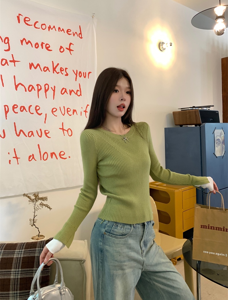 Temperament splice sweater bottoming long sleeve tops