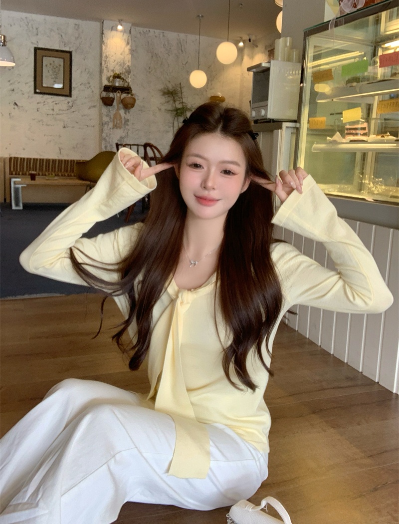 Slim long sleeve autumn tops Korean style bandage shawl