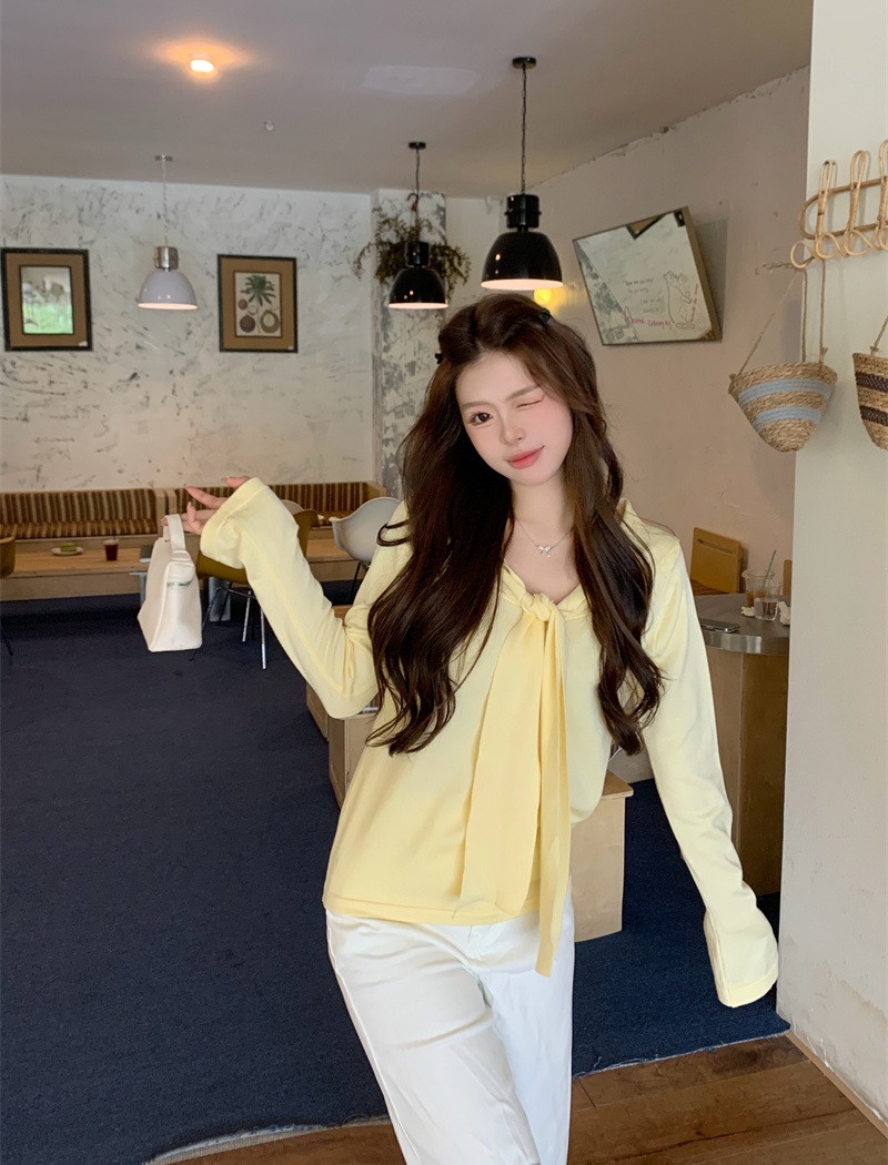 Slim long sleeve autumn tops Korean style bandage shawl