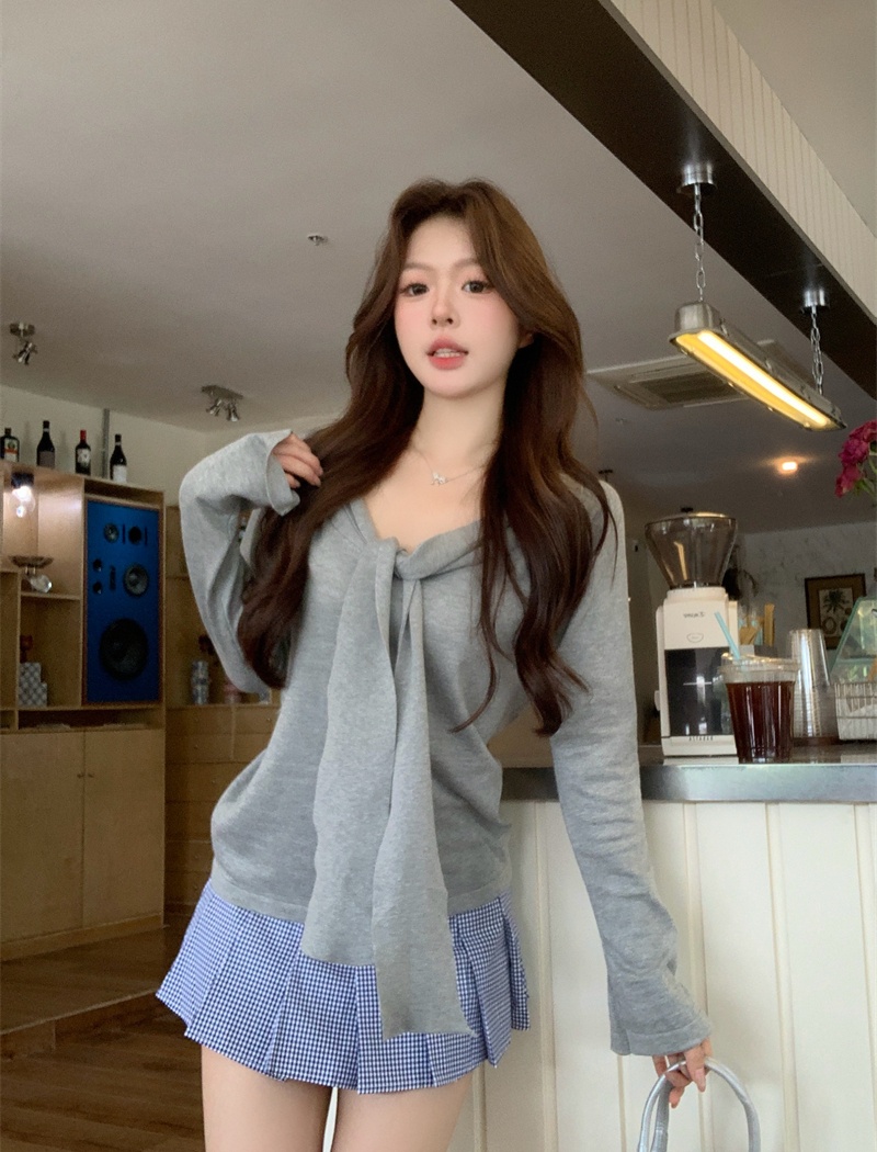 Slim long sleeve autumn tops Korean style bandage shawl