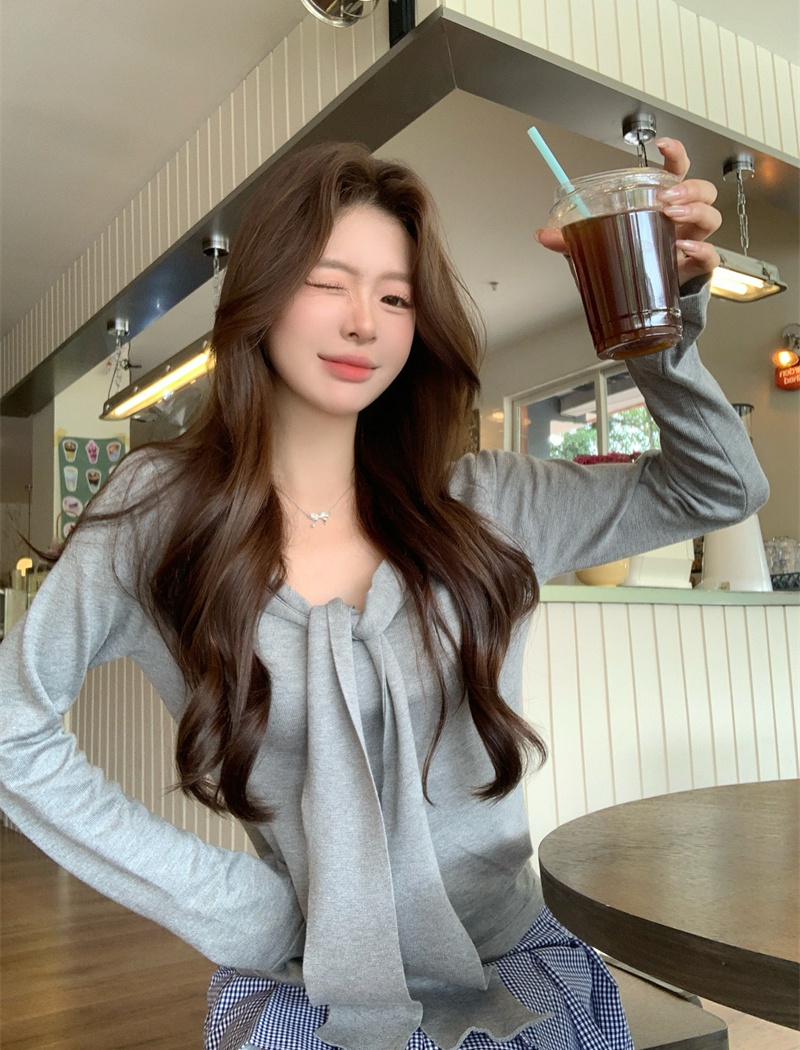 Slim long sleeve autumn tops Korean style bandage shawl