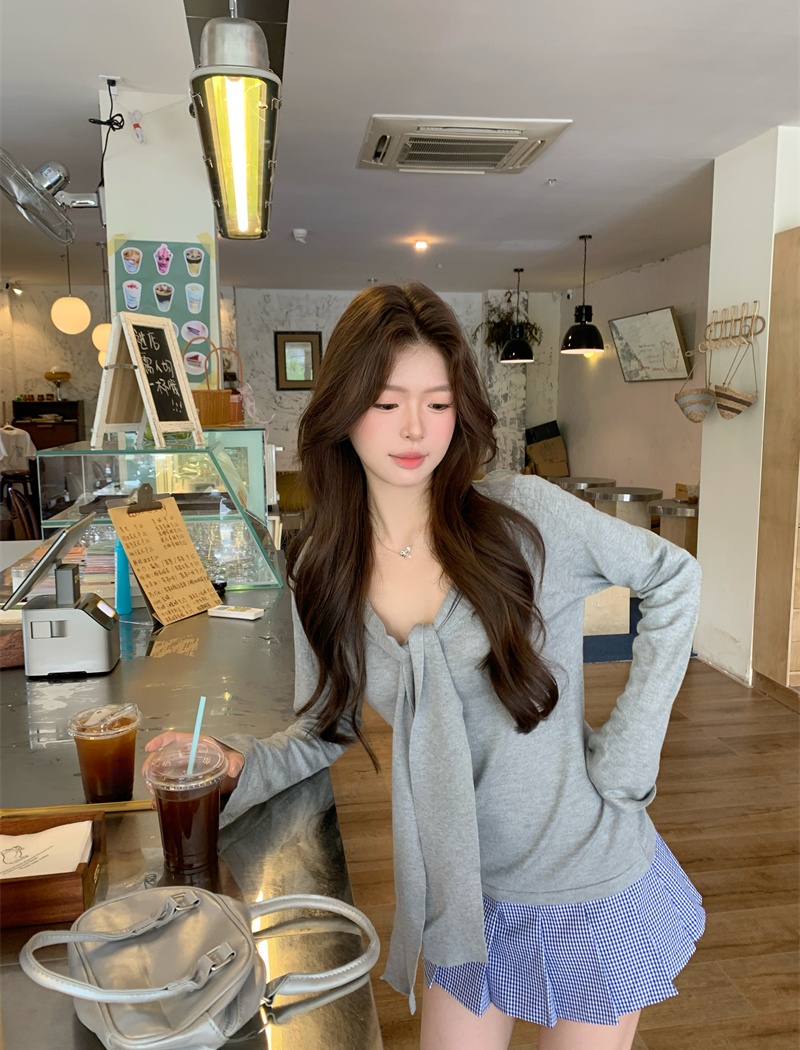 Slim long sleeve autumn tops Korean style bandage shawl