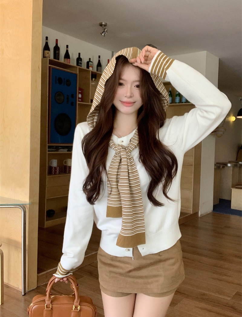 All-match Casual autumn shawl long sleeve hooded coat 2pcs set