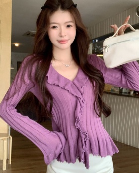 Wood ear autumn tops trumpet sleeves sweater for women