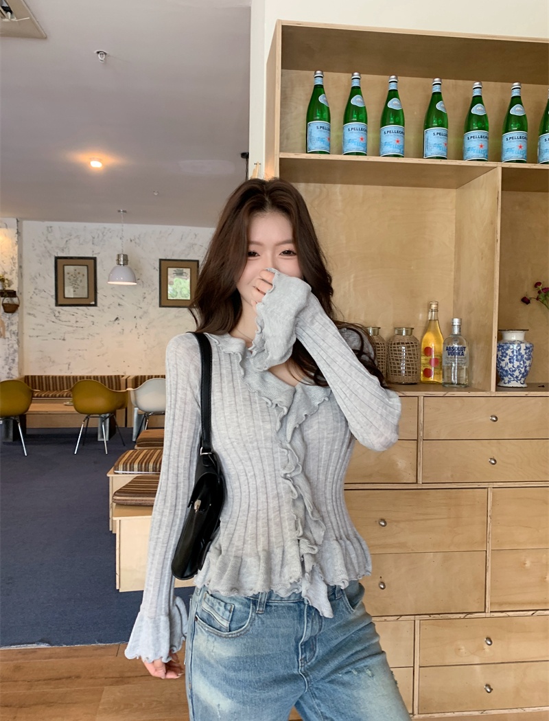 Wood ear autumn tops trumpet sleeves sweater for women