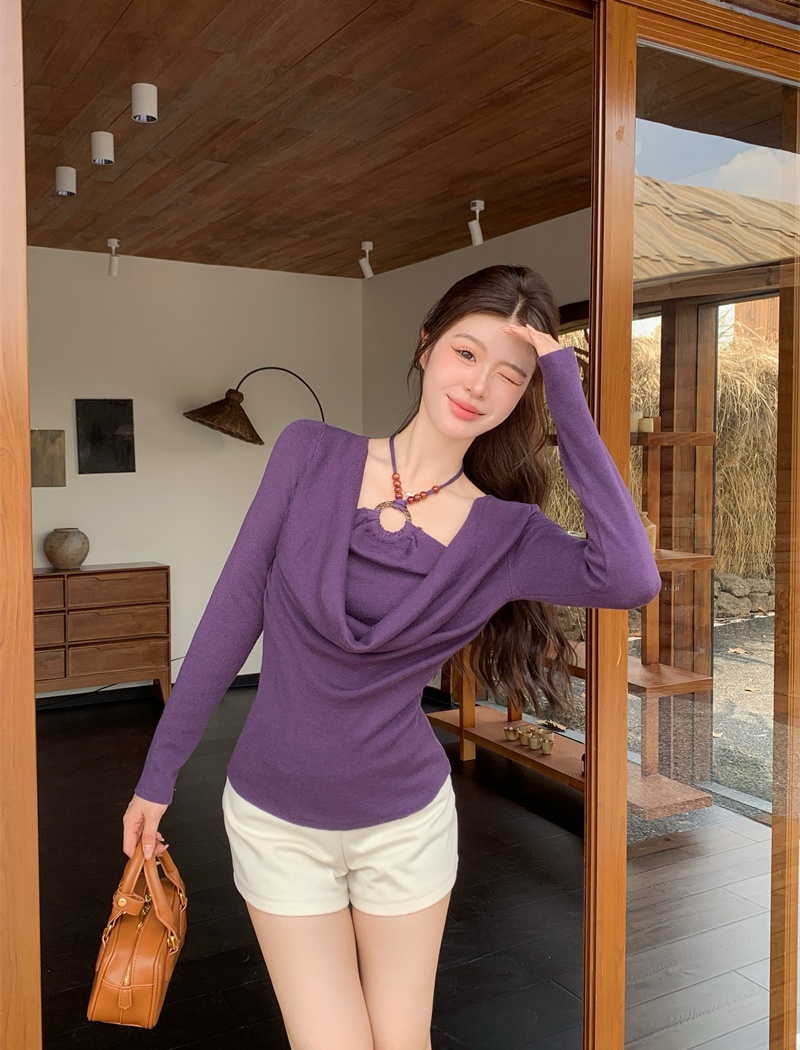 Beads autumn enticement Pseudo-two long sleeve halter tops