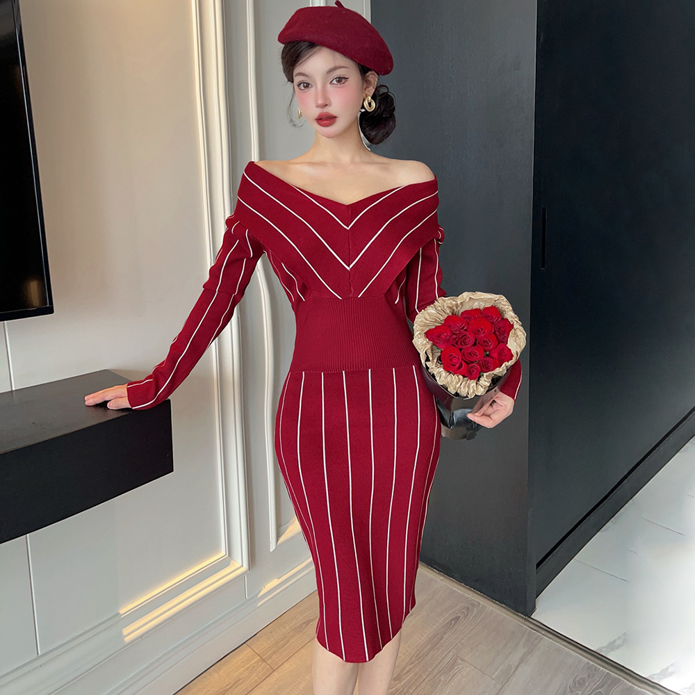 Chanelstyle Western style dress mixed colors knitted sweater