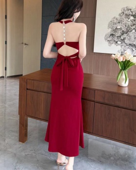 Chain halter long dress spicegirl slim dress