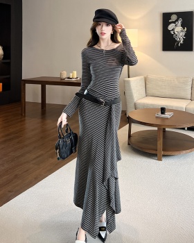 Autumn and winter stripe long dress temperament dress