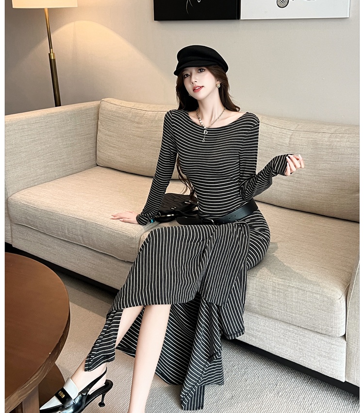 Autumn and winter stripe long dress temperament dress