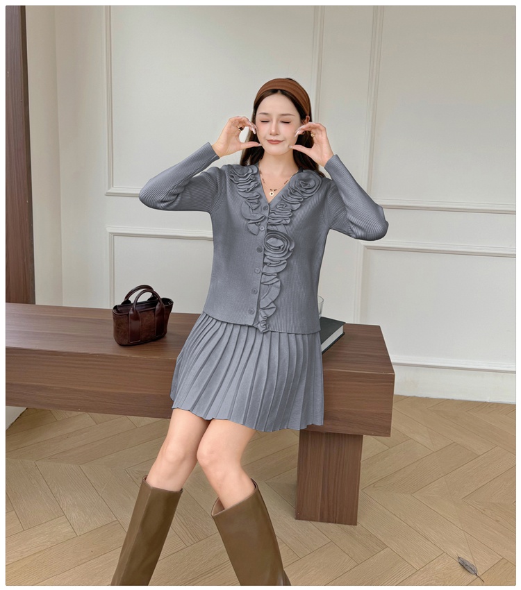 Flowers cardigan France style skirt a set for women