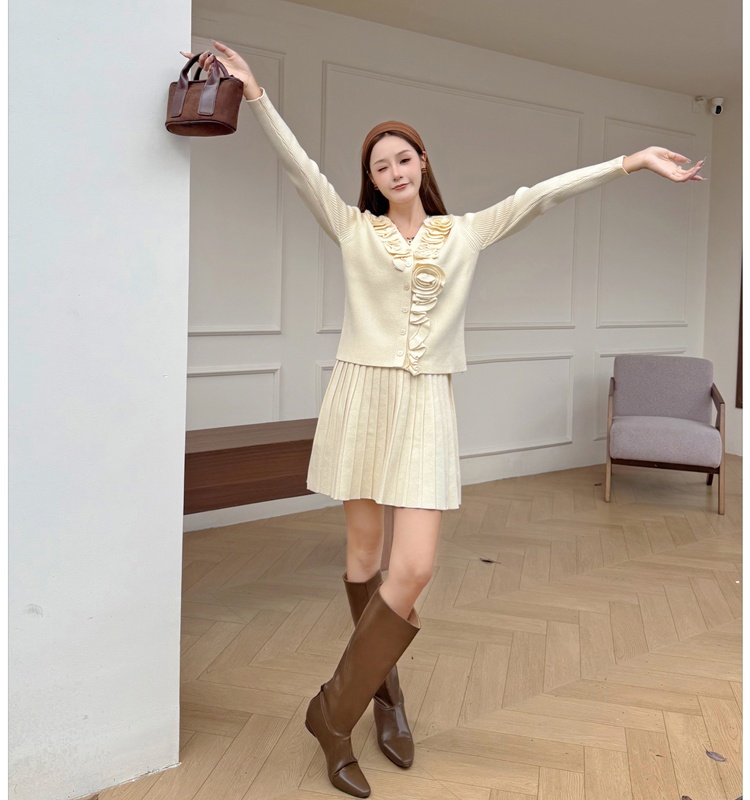 Flowers cardigan France style skirt a set for women