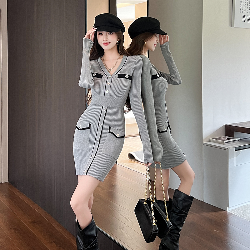 Chanelstyle autumn and winter sweater dress knitted dress