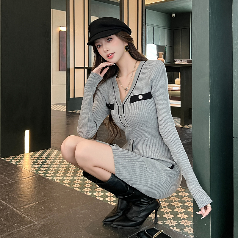 Chanelstyle autumn and winter sweater dress knitted dress