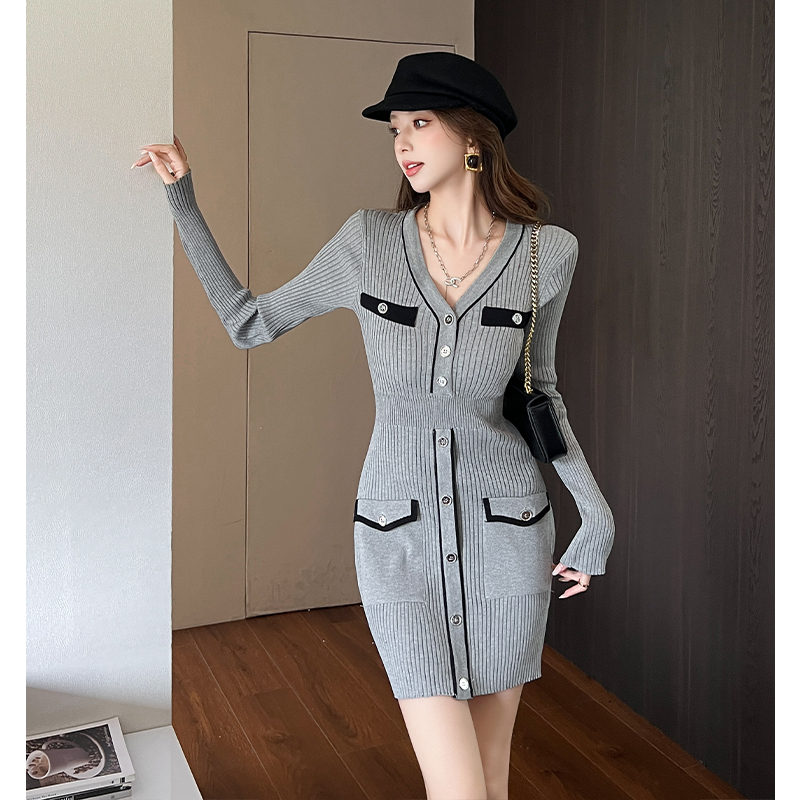 Chanelstyle autumn and winter sweater dress knitted dress