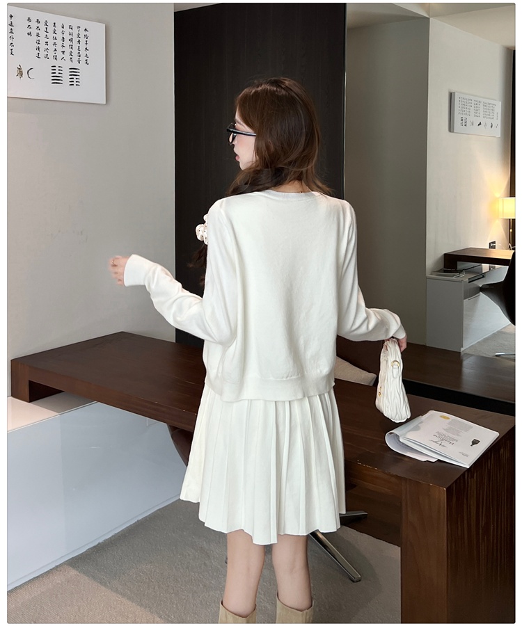Pleated cardigan V-neck sleeveless dress 2pcs set