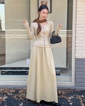 Knitted temperament tops retro long skirt a set