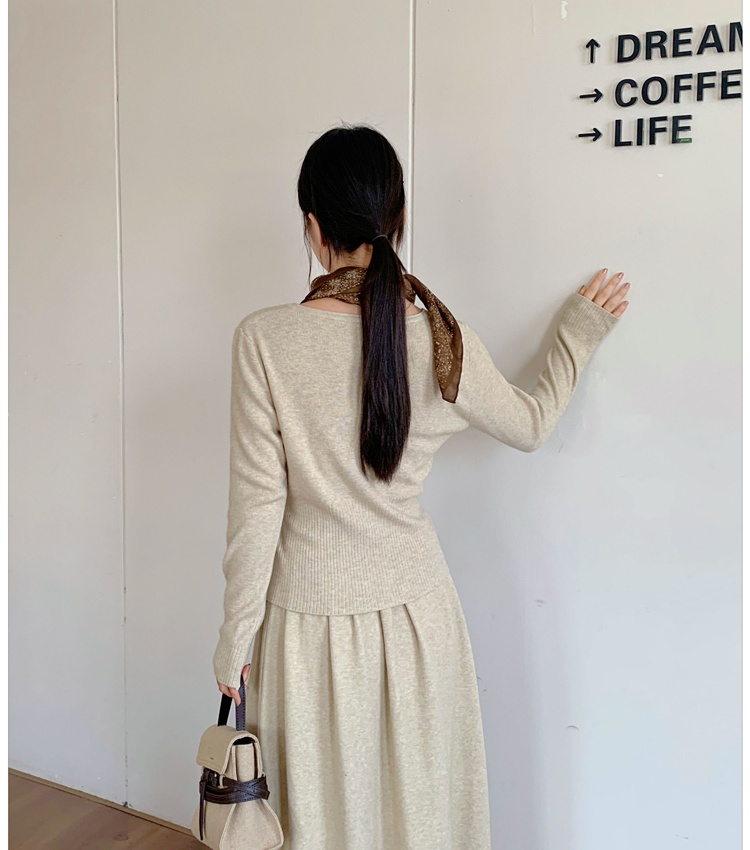 Knitted temperament tops retro long skirt a set