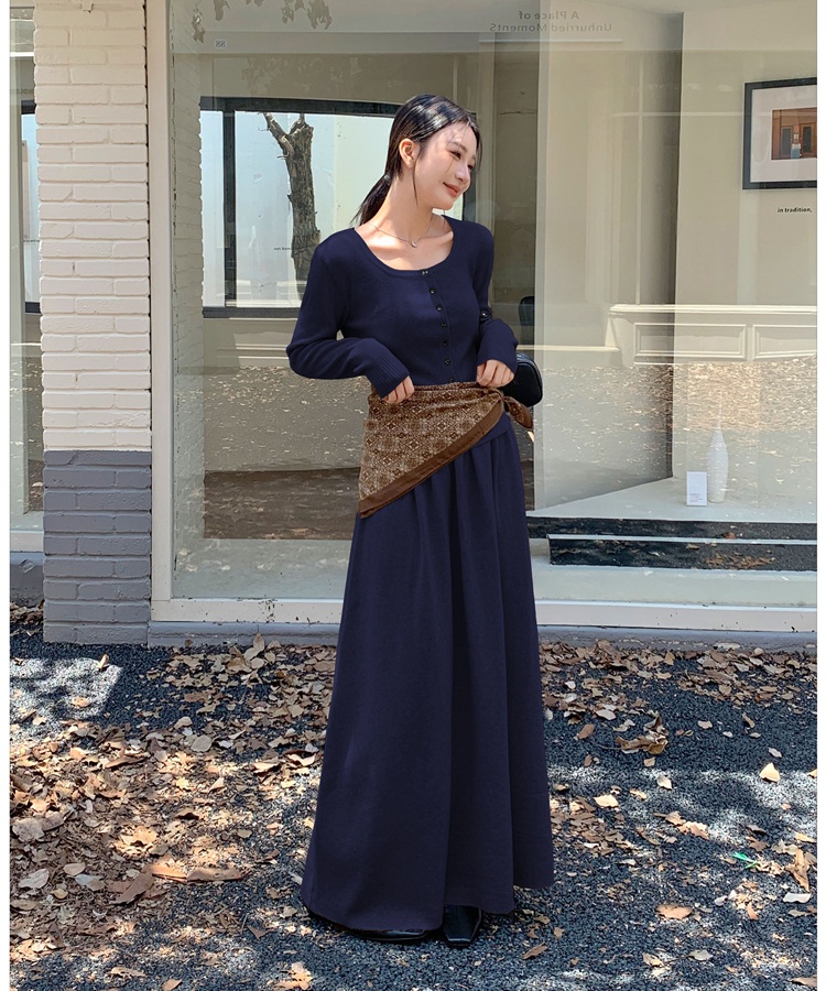 Knitted temperament tops retro long skirt a set