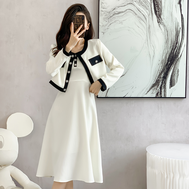 Autumn sling dress drape jacket 2pcs set for women