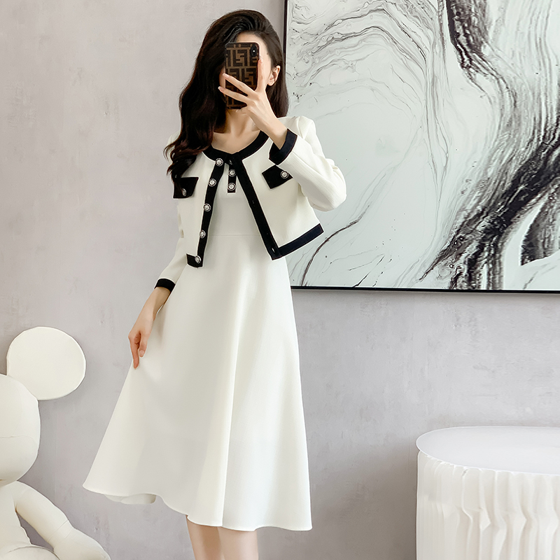 Autumn sling dress drape jacket 2pcs set for women