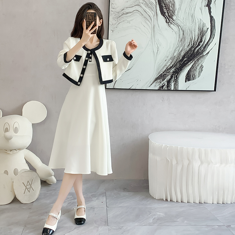 Autumn sling dress drape jacket 2pcs set for women