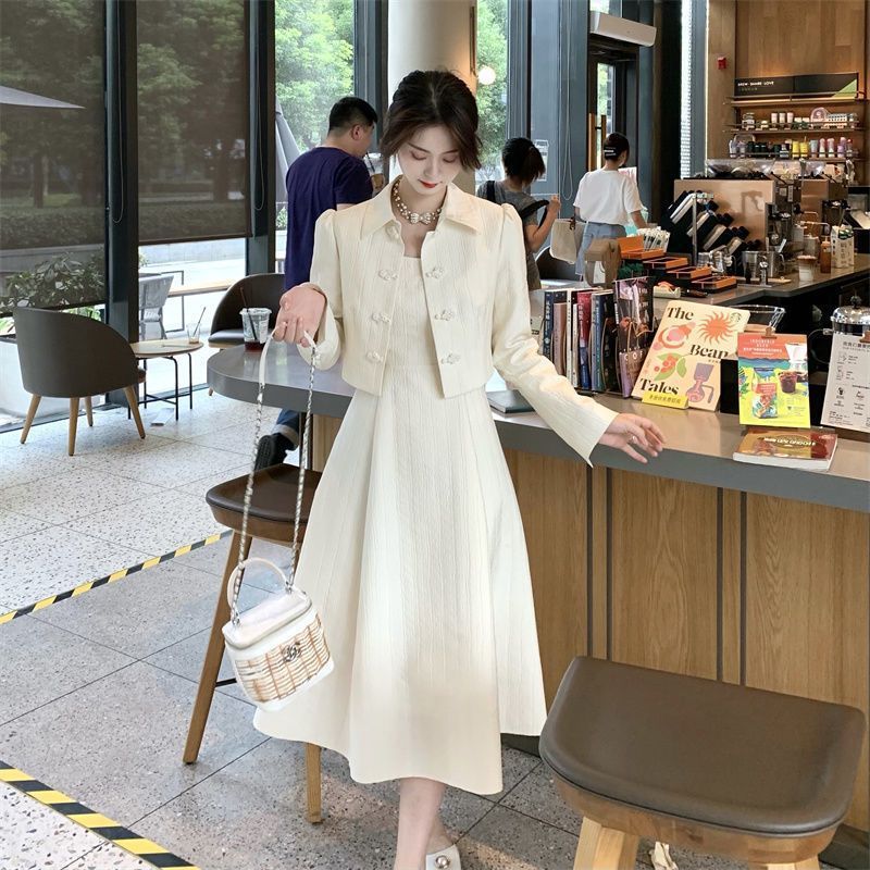 Temperament sling tops France style dress 2pcs set