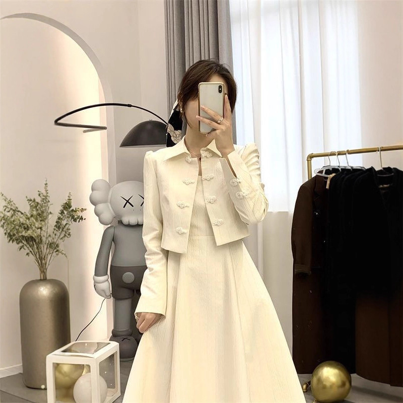 Temperament sling tops France style dress 2pcs set