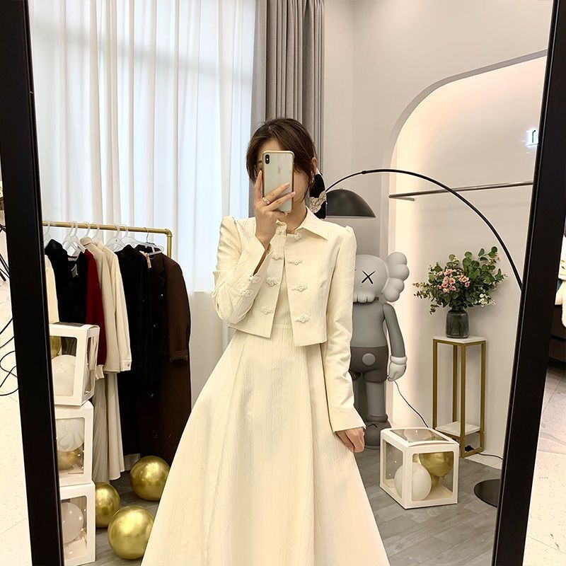 Temperament sling tops France style dress 2pcs set
