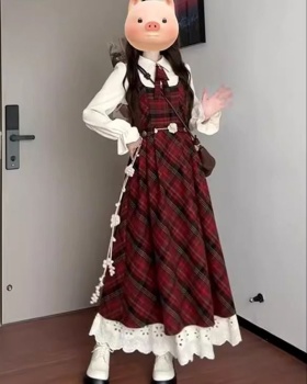 Autumn and winter dress red long dress a set for women