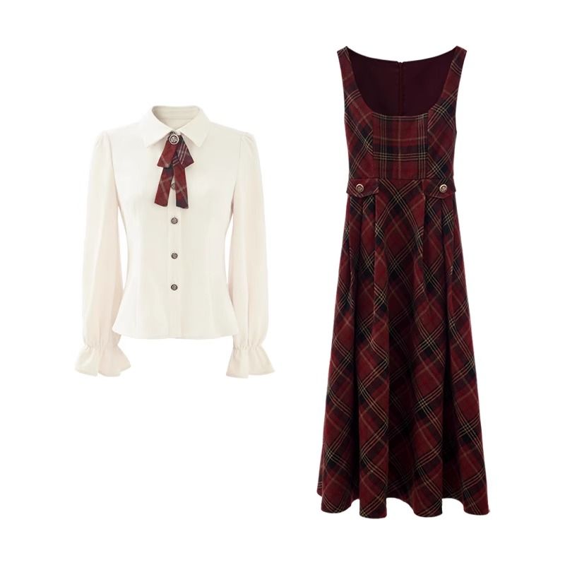 Autumn and winter dress red long dress a set for women