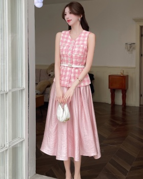Spring purple tops chanelstyle skirt 2pcs set for women