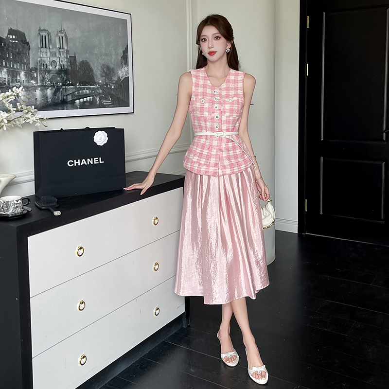 Spring purple tops chanelstyle skirt 2pcs set for women
