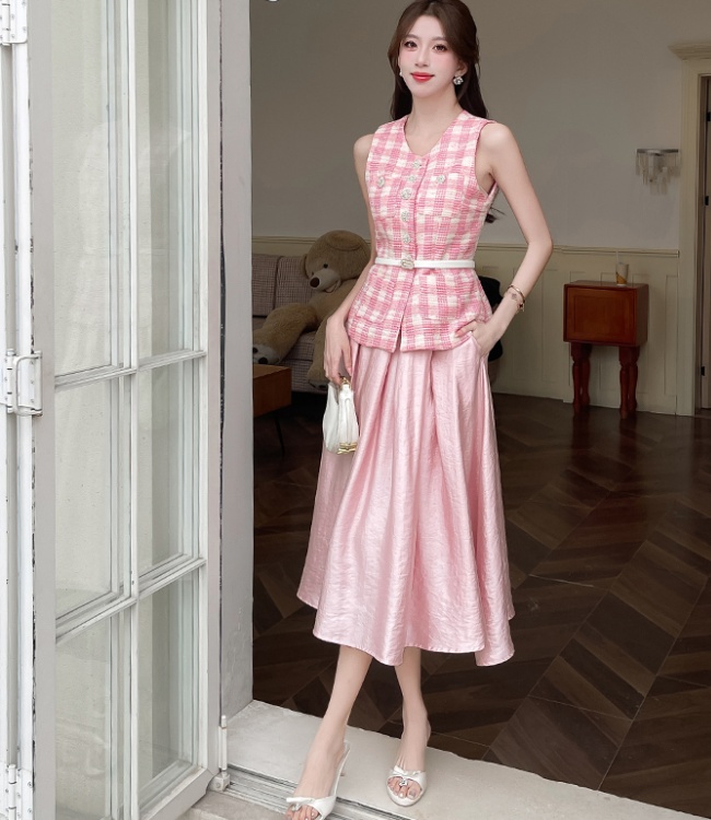 Spring purple tops chanelstyle skirt 2pcs set for women