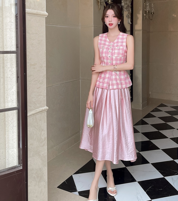 Spring purple tops chanelstyle skirt 2pcs set for women