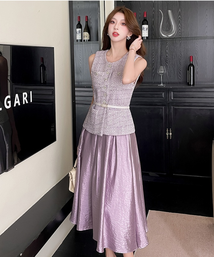 Spring purple tops chanelstyle skirt 2pcs set for women