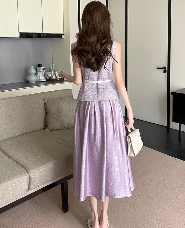 Spring purple tops chanelstyle skirt 2pcs set for women