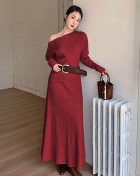 Flat shoulder lazy skirt high waist long skirt 2pcs set