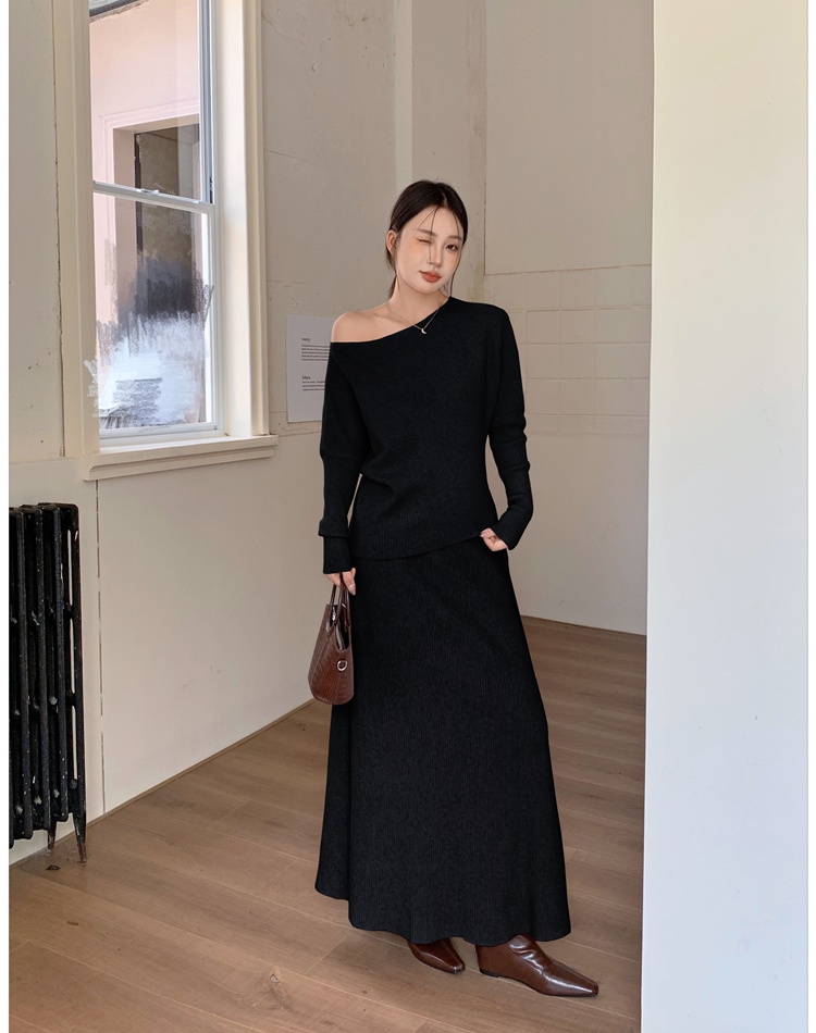 Flat shoulder lazy skirt high waist long skirt 2pcs set