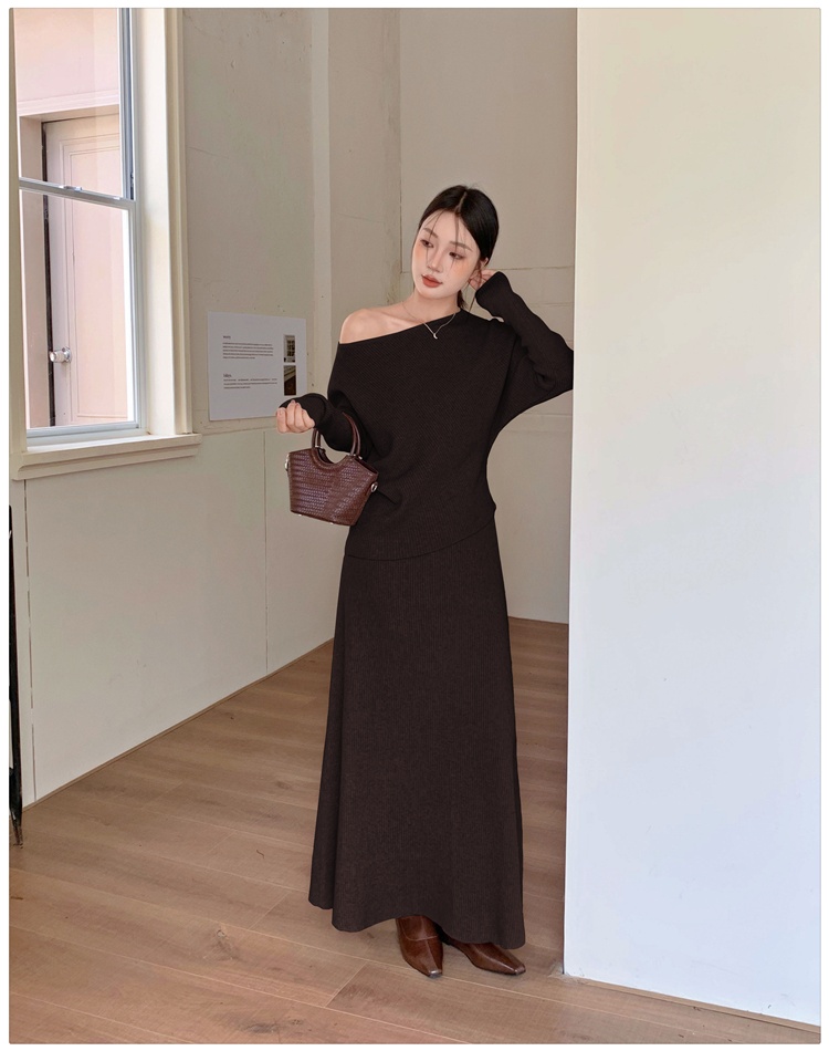 Flat shoulder lazy skirt high waist long skirt 2pcs set
