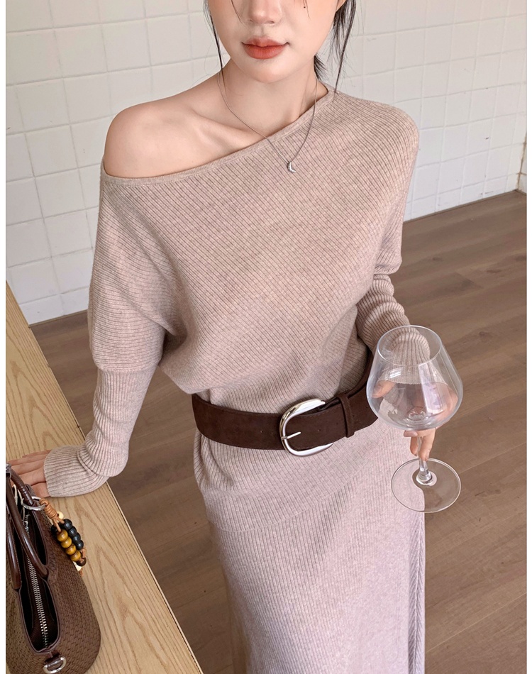 Flat shoulder lazy skirt high waist long skirt 2pcs set