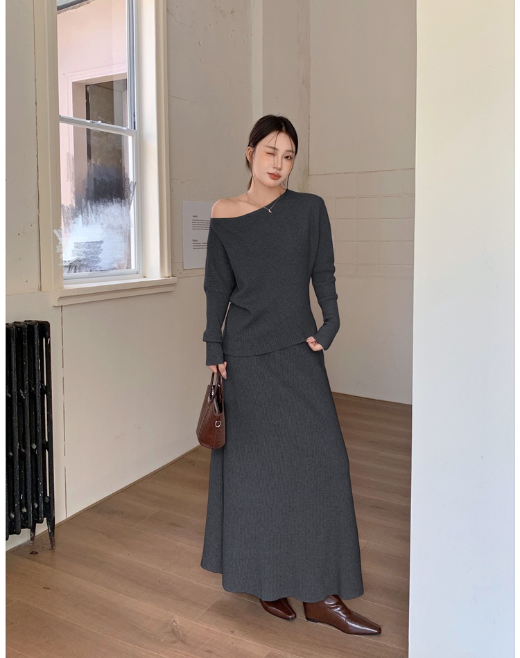 Flat shoulder lazy skirt high waist long skirt 2pcs set