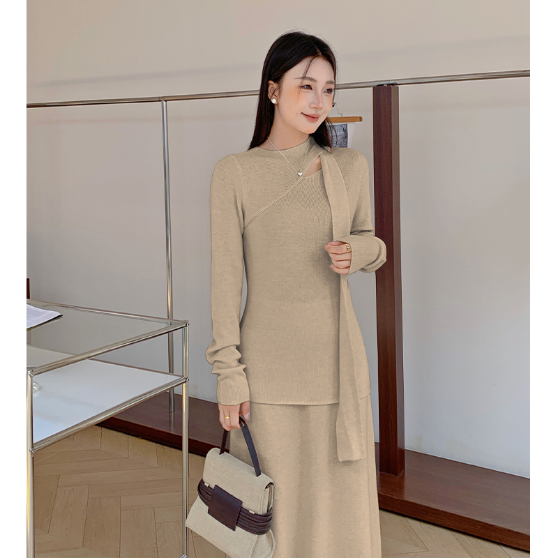 Knitted scarves France style skirt 2pcs set for women